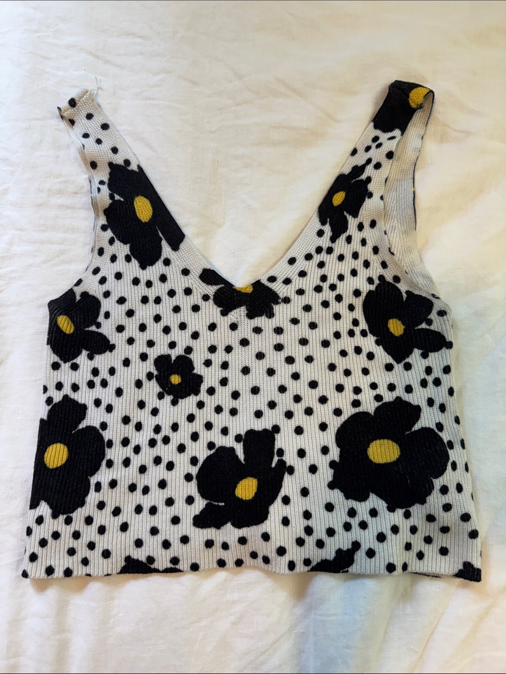 Urban Outfitters Black & White Floral Polka Dot Cropped Tank